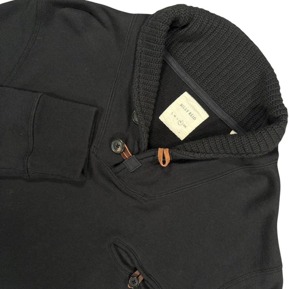 Billy Reid Shawl Collar Pullover Sweater Mens XL Black Cotton Leather Loop